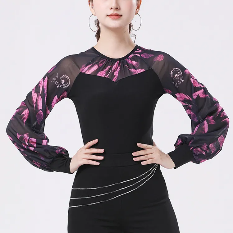 广场舞新款摩登舞上衣女跳舞拉丁高级练功演出服