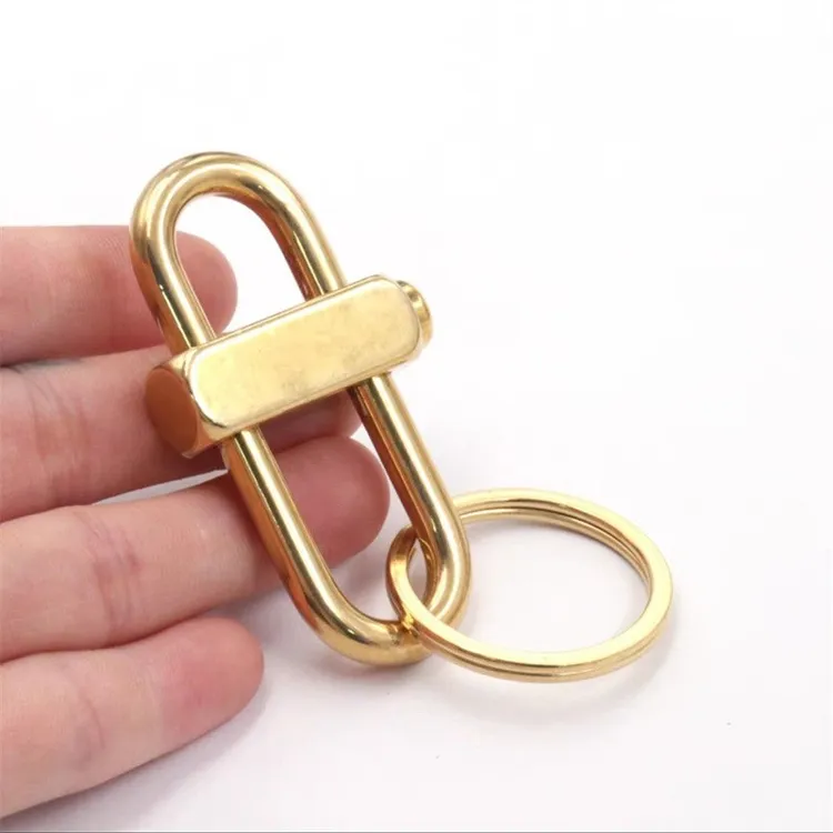 黄铜钥匙扣鲁班锁扣纯铜按压快开男士汽车腰挂扣手工EDC钥匙扣