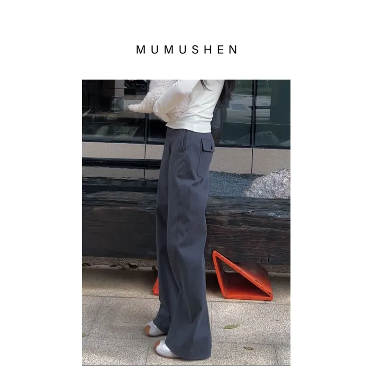 MUMUSHEN 2026春款直筒裤休闲裤工装口袋阔腿长裤
