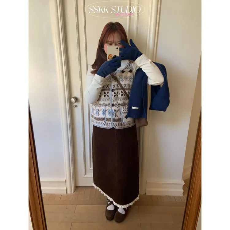 KMZY/KMZY山_山【南城旧事】微胖韩系美拉德灯芯绒蕾丝花边半身裙女