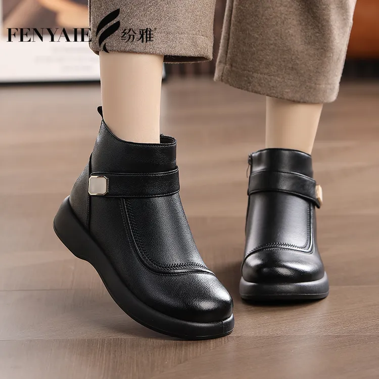 妈妈鞋软皮软底软面冬季棉鞋加绒防滑中老年女鞋保暖老人短靴皮鞋