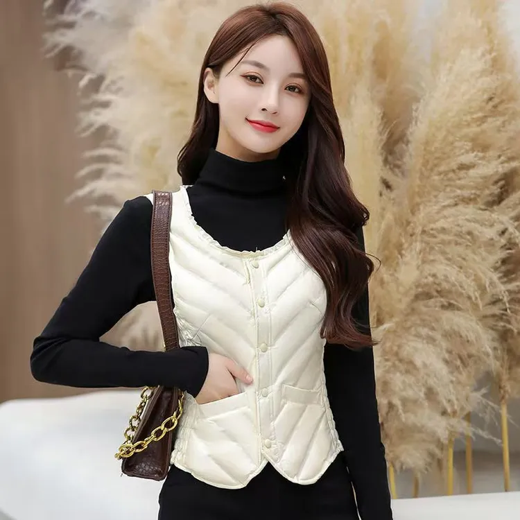 白鸭绒魔力塑形羽绒马甲收腰保暖坎肩女款—T1