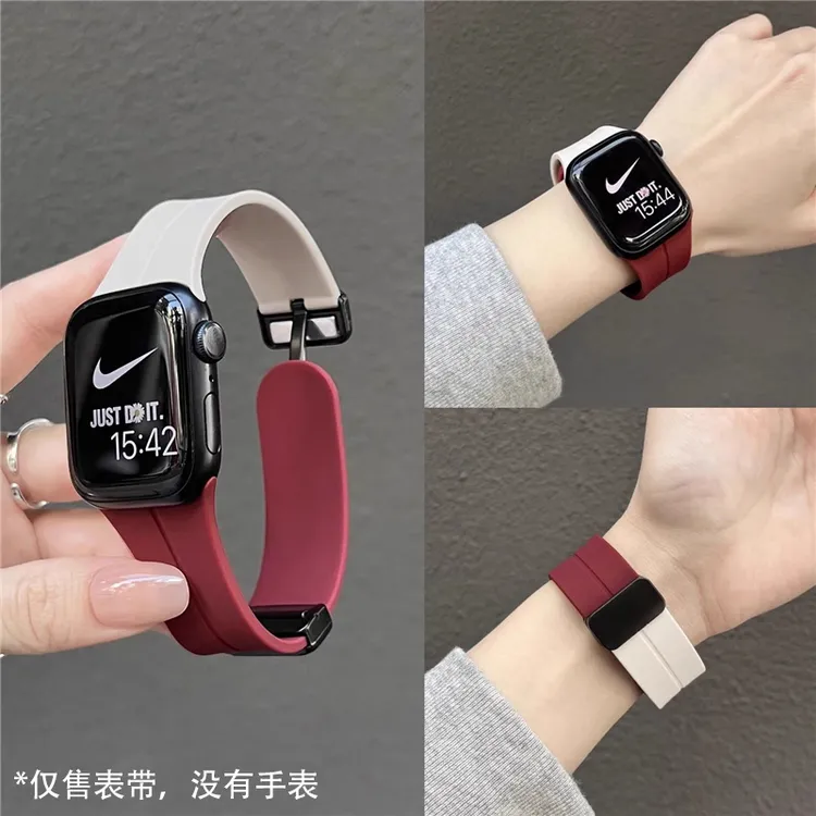 硅胶磁吸扣表带适用iWatch苹果S11/10/98/2/46表链SE45/Ultra49mm