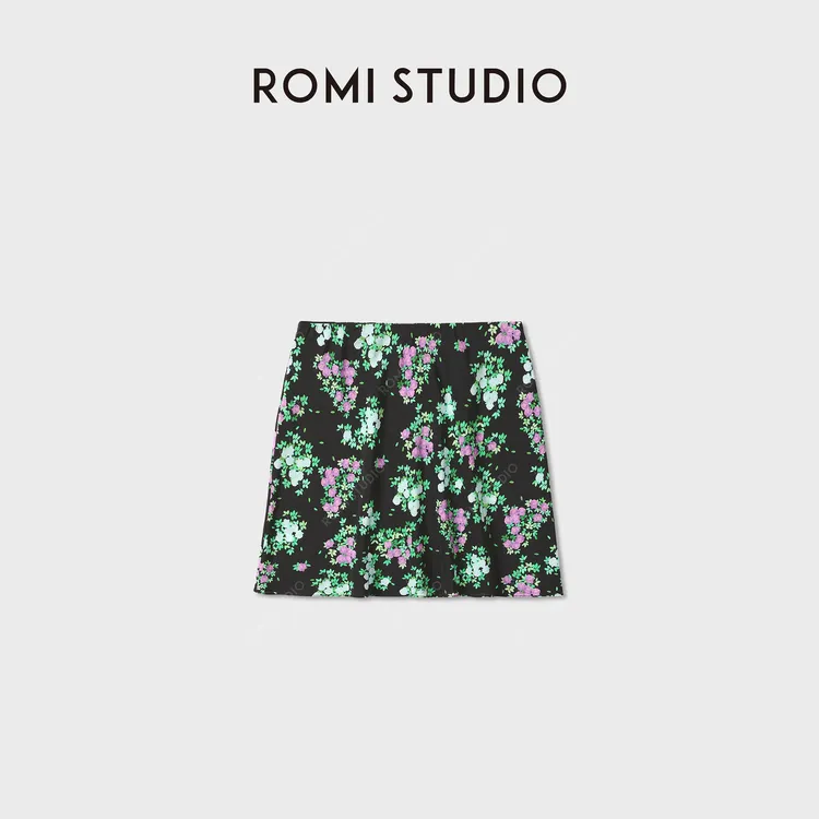 ROMI STUDIO16mm双绉桑蚕丝印花斜裁松紧腰半身裙 RWDWXY4375