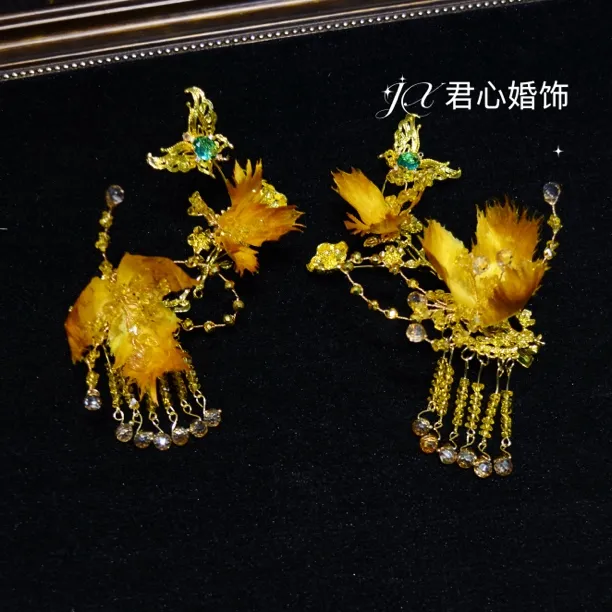 君心家 C218复古金丝绒花流苏发夹新中式汉服发饰配饰古风新娘