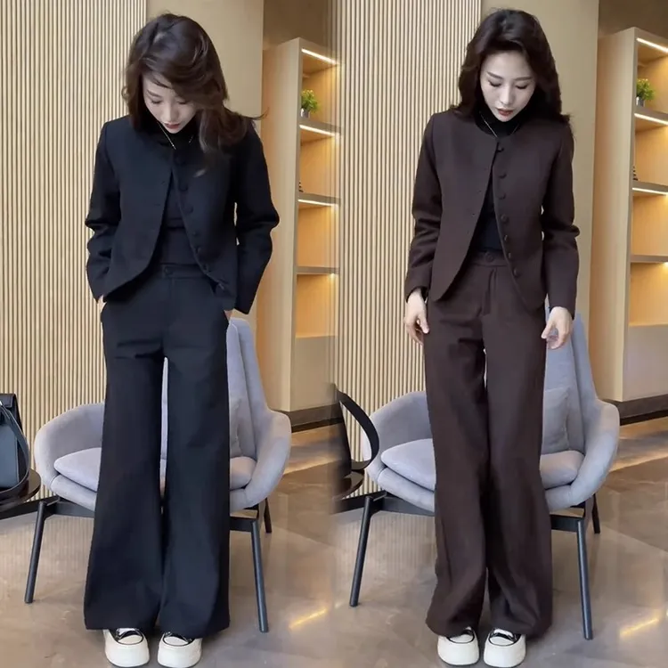 2025年秋冬新款大码女装西装套装时尚高级感气质显瘦加棉外套裤子