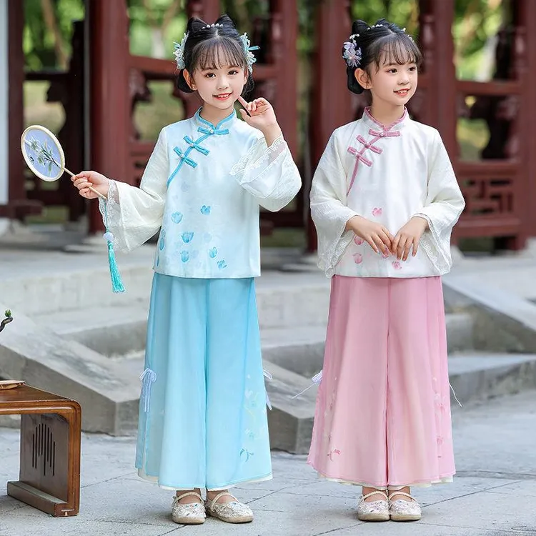 汉服女童春秋款新中式唐装儿童古风超仙长袖中国风小女孩旗袍套装