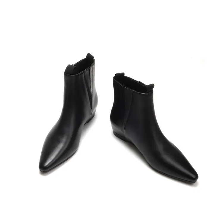 尖头羊皮气质极简百搭平底V口短靴切尔西女瘦瘦靴单靴XC1109-1