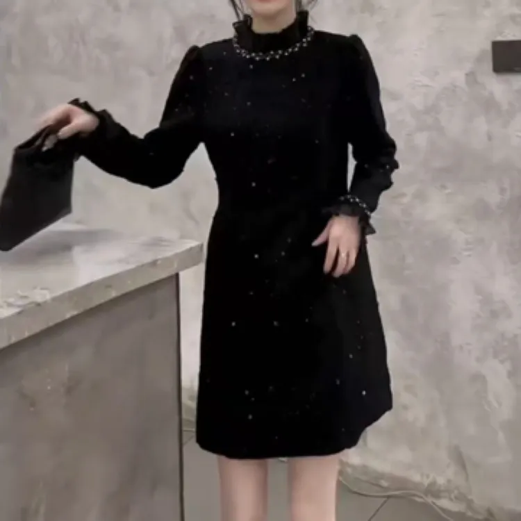 冬季新款时髦通勤风小香风中长款休闲女装精致韩版钉珠