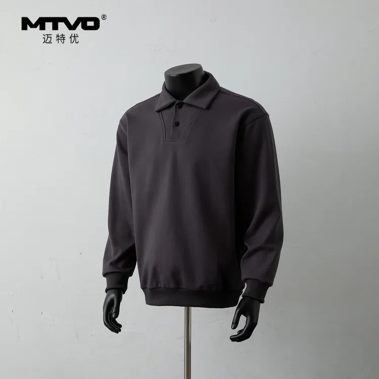 翻领拼接卫衣2025年新款男款美式潮牌高街纯色百搭休闲POLO领卫衣