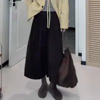 松紧腰灯芯绒休闲阔腿八分裤女秋季大码胖mm显瘦遮跨工装风裤子潮