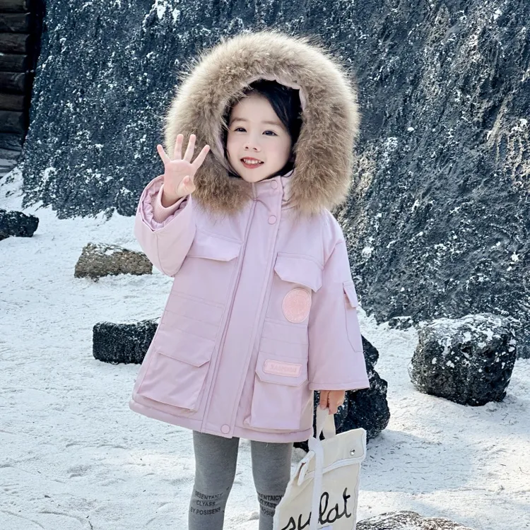 【大毛领】女童冬季棉衣外套2025新款加绒加厚儿童保暖派克服棉服