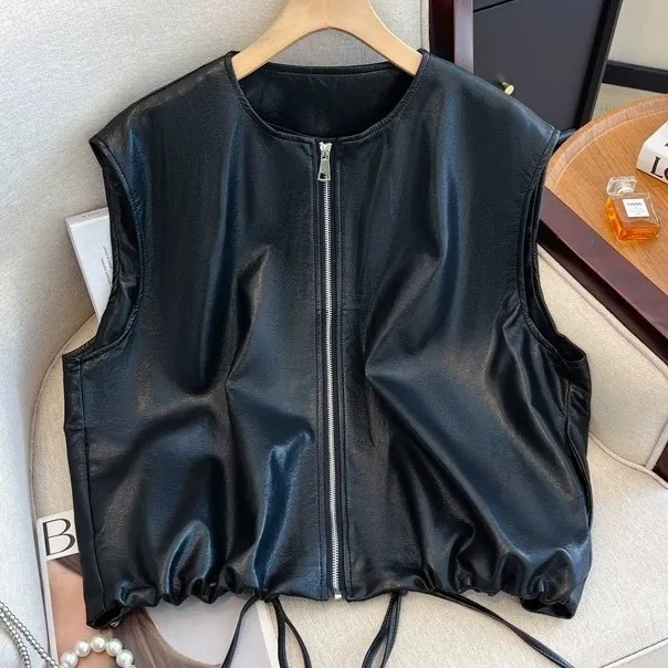 今年流行超好看pu皮马甲短外套女2025秋季新款高级感无袖夹克上衣