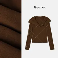 GULINA/娜姐夏欧洲站设计师百搭拼接撞色长袖T恤女68189