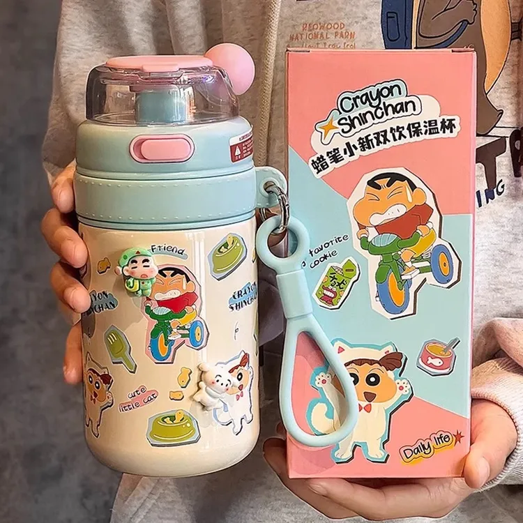 格非尔正版授权蜡笔小新保温杯女生2025新款学生双饮杯子吸管水杯