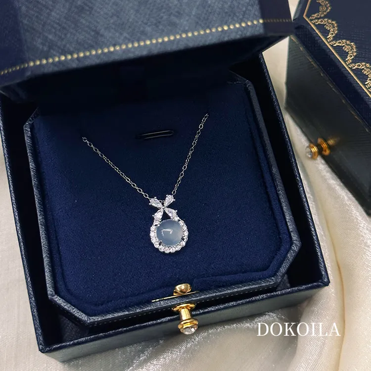 DOKOILA999纯银玉髓冰透蝴蝶结项链轻奢锁骨链送闺蜜女友生日礼物