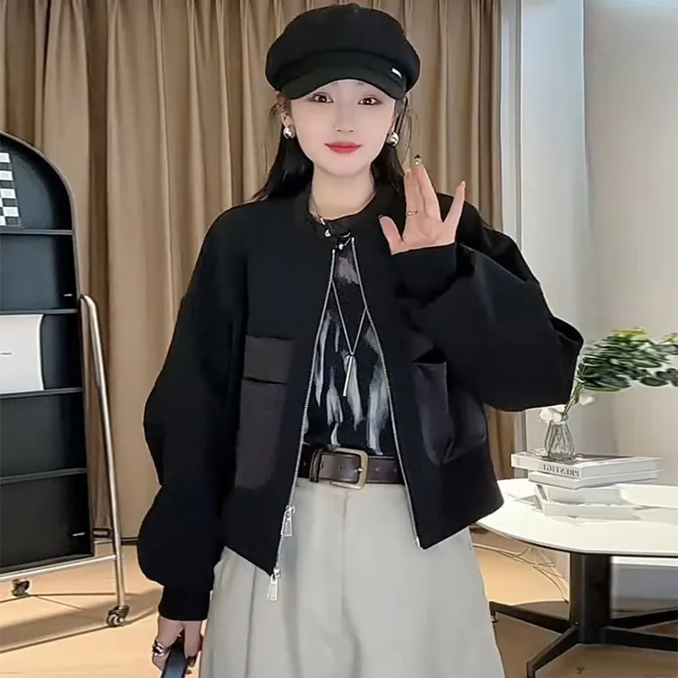 欧洲站2025年春夏女装新款正品时尚短款棒球服上衣拉链宽松短外套