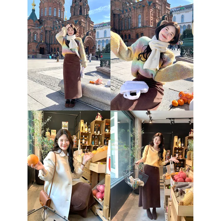 火火【燕麦拿铁】韩系早秋穿搭灯芯绒百搭半身裙B38599HH53