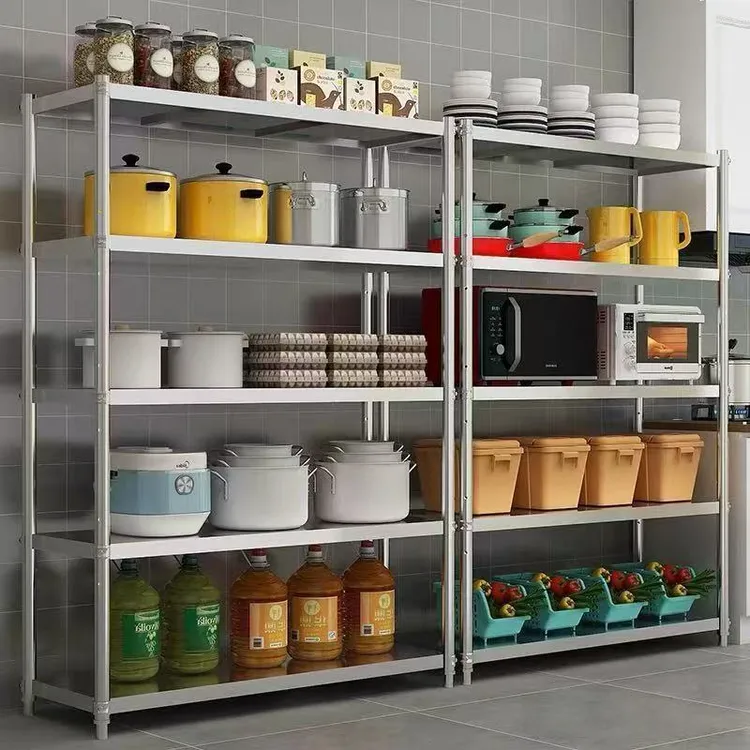 加厚不锈钢置物架家用厨房多层落地式架子货架加厚收纳五层储物架