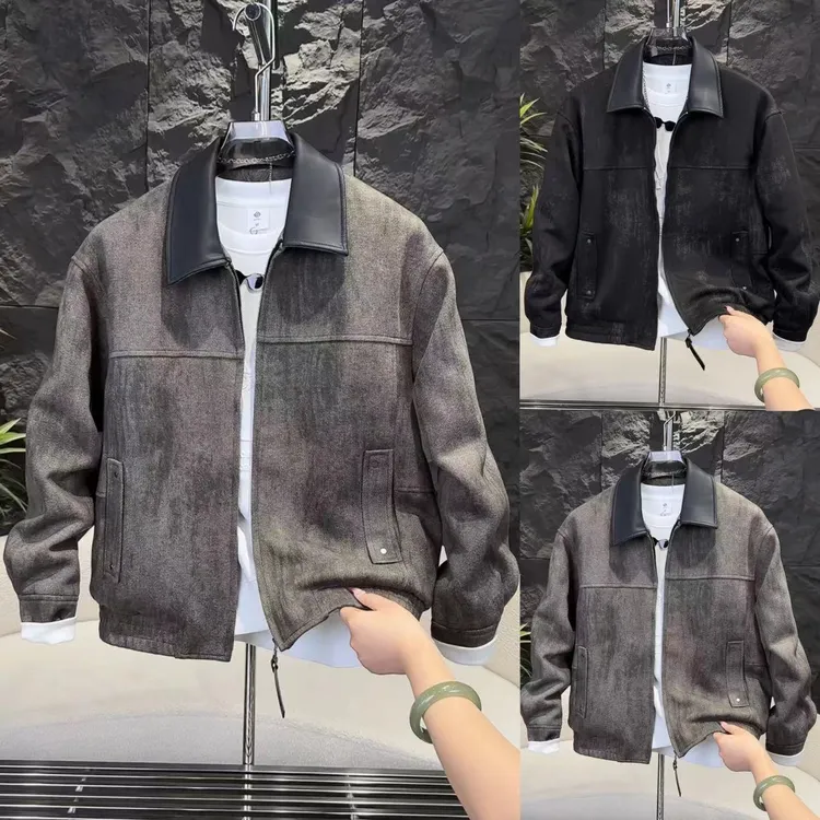 2025复古港风毛呢提花渐变色加厚款男士二棉衣外套9229