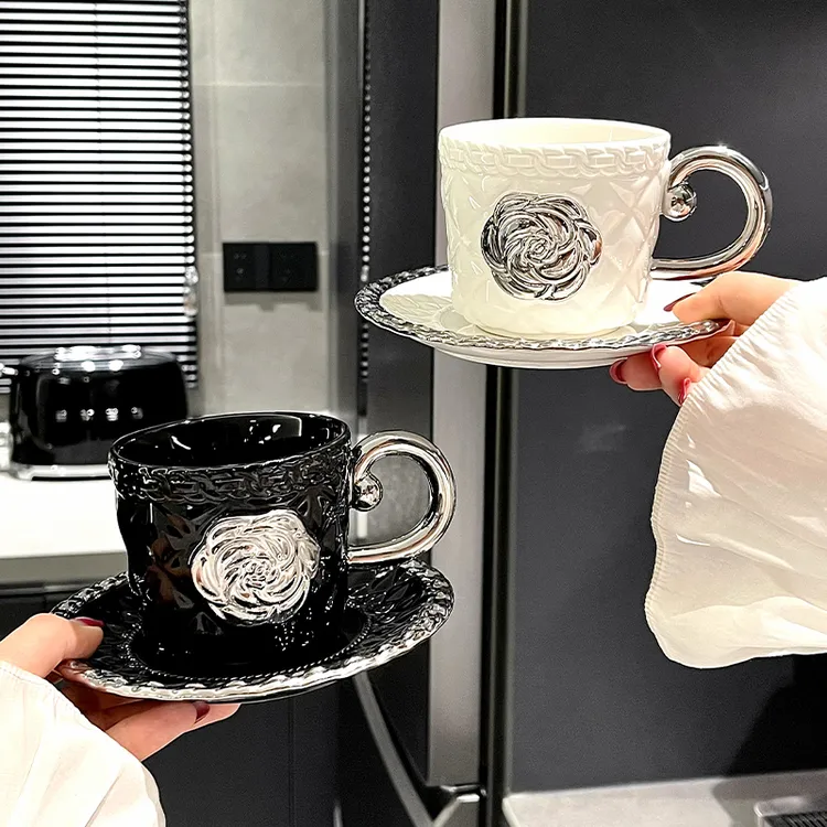 山茶花咖啡杯子高档精致陶瓷女士个人专用杯高级感轻奢高颜值小众