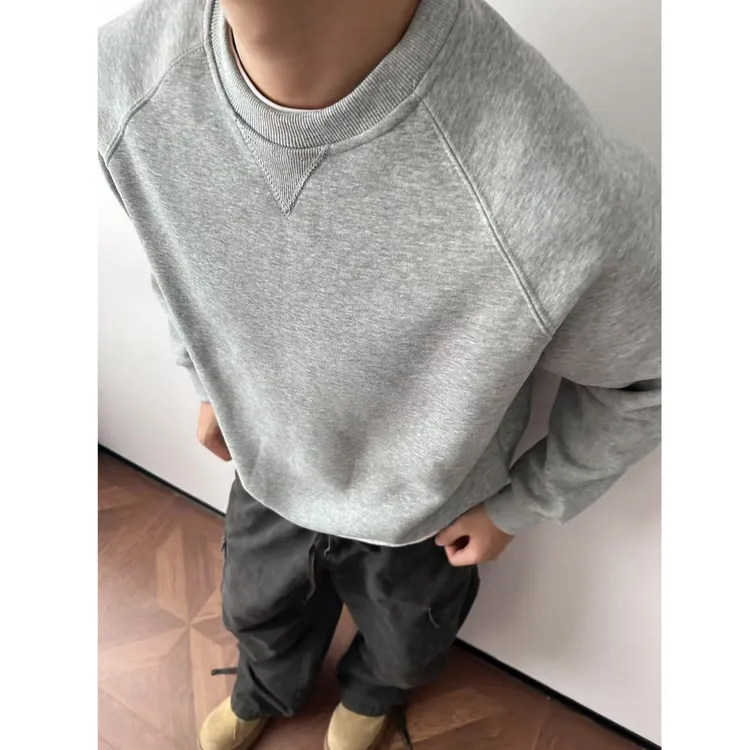 重磅廓款「倒三角」加厚基础圆领卫衣秋冬加绒纯色百搭长袖打底衫男