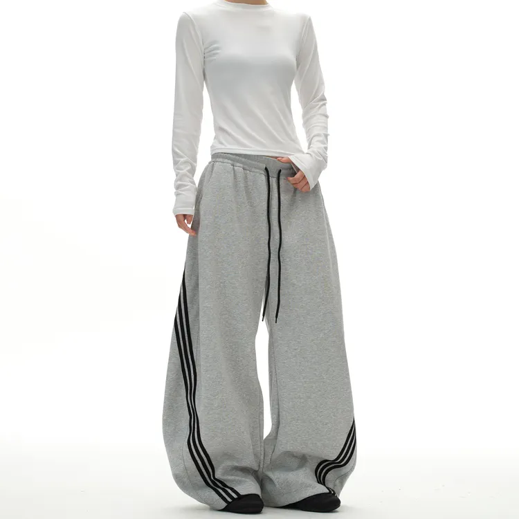 KISKO美式复古重磅条纹拼接弯刀裤子男女设计感宽松通勤休闲长裤