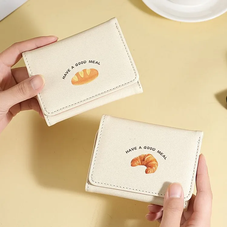 黄油吐司_ins可爱奶黄色短款钱包韩版卡通三折学生小众卡包零钱包