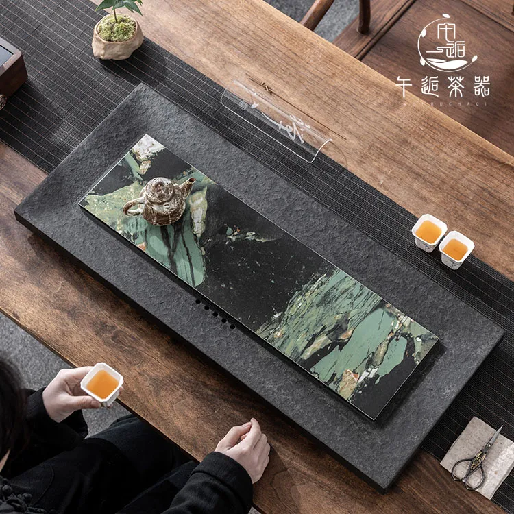 天然乌金石奢石岩板茶盘家用轻奢高档整块茶台新中式简约茶海