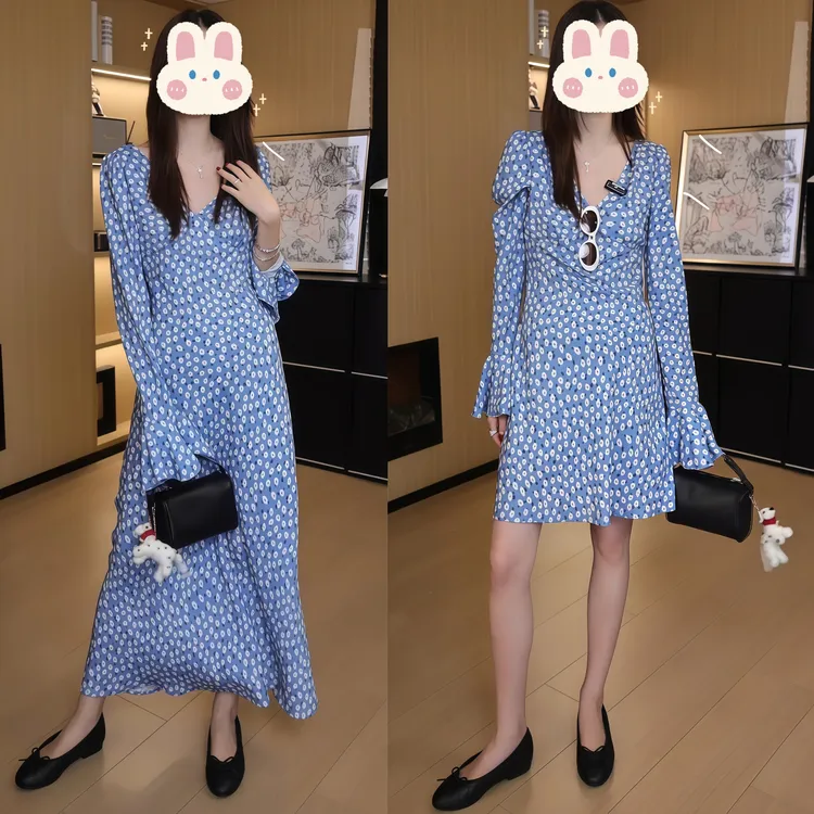 【海盐冰茶】法式慵懒性感吊带V领碎花裙+编织慵毛衣外套BB50123