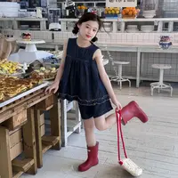 【自由】蓝小爸童装女童牛仔背心套装夏季背心短裤两件套