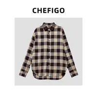 CHEFIGO复古宽松格纹衬衫