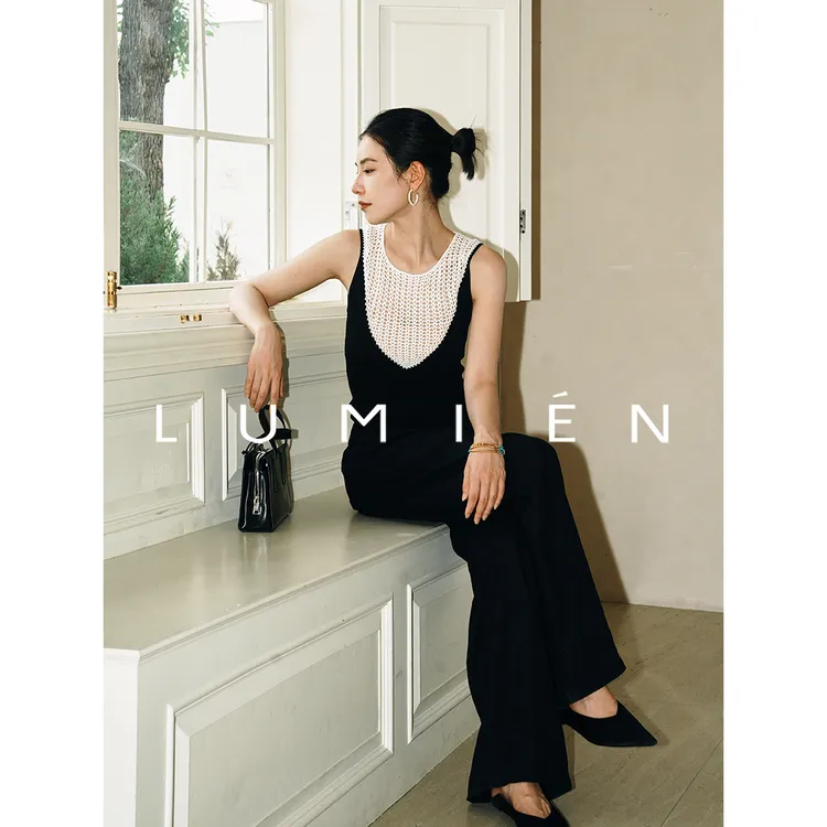 【LUMIEN 新品】“莫妮卡”撞色勾花透气毛针织衫LX5FBB84