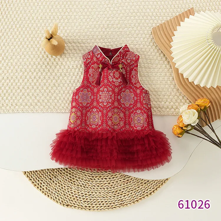 2026新款女童旗唐装背心裙新中式国风拜年服连衣裙女宝宝周岁礼服