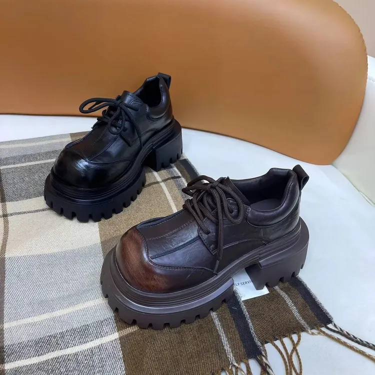 2025秋冬季新款重工新款擦色时尚设计百搭小皮鞋厚底英伦风女鞋子