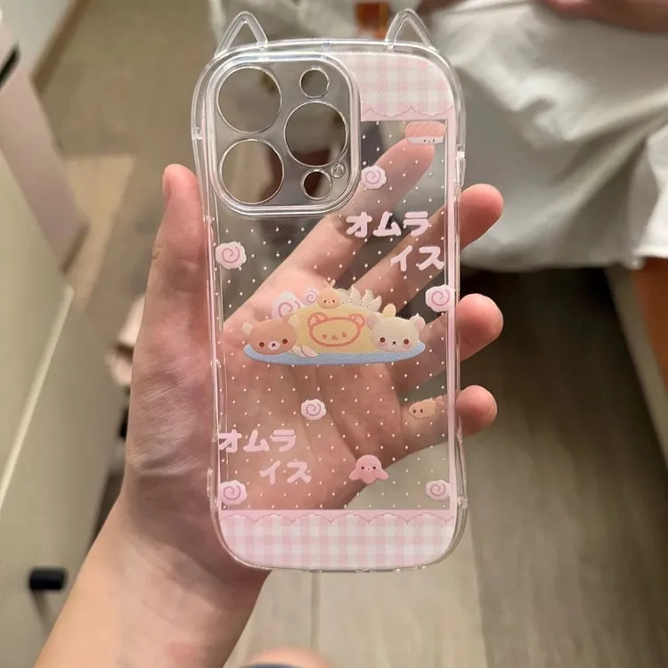 透明猫耳朵波点轻松熊蛋包饭适用苹果16/15/14promax手机壳13/12p