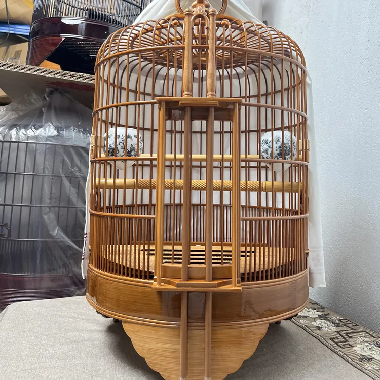 新款精工广笼水波脚竹制广西鸟笼豪华全套配件