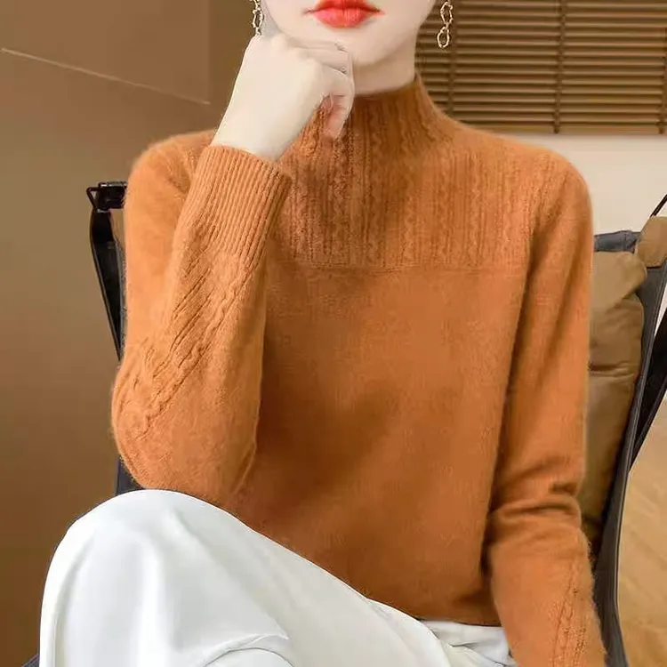 专柜正品100%纯羊绒衫女半高领秋冬新款加厚内搭时尚针织打底衫