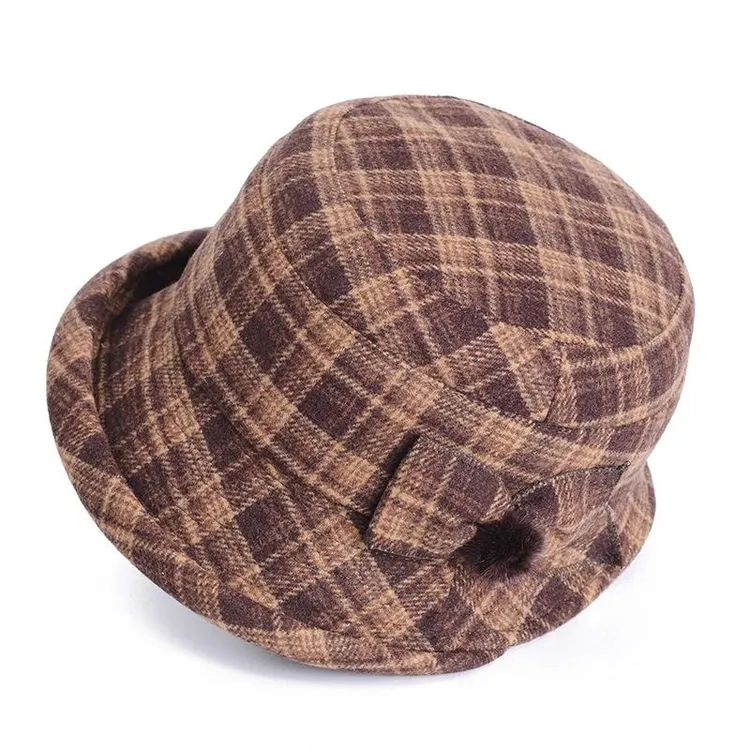 贝雷帽毛呢礼帽复古格纹中老年格子百搭休闲帽子