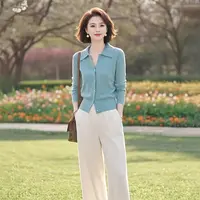 HH#【单/套装】气质休闲套装通勤显白针织衫休闲裤两件套DY14976