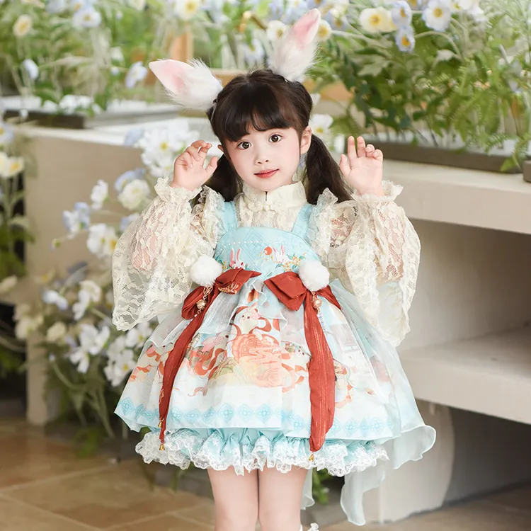 女童仙兔汉服洛丽塔公主裙2025秋季新款儿童中秋节吊带礼服裙套装