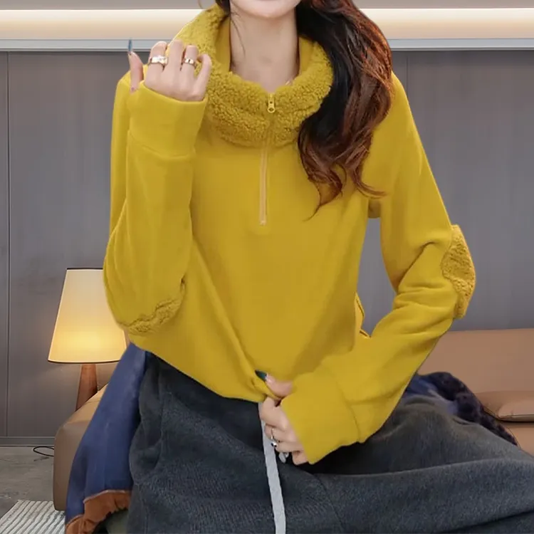 韩系慵懒风纯色连帽卫衣秋冬新款松弛感减龄洋气保暖拼接长袖上衣