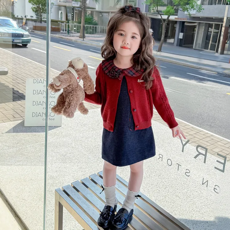 女童连衣裙秋装新款儿童公主裙开衫套装宝宝周岁礼服秋冬小童裙子