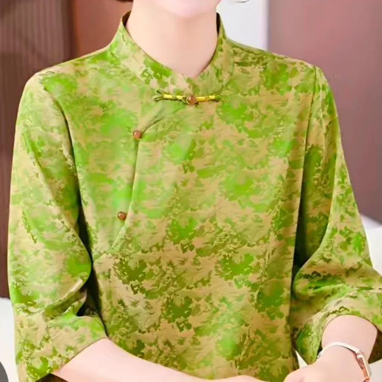 新中式国风桑蚕丝盘扣上衣加大码中老年妈妈夏装