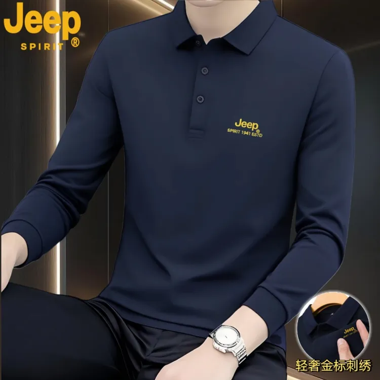 JEEPSPIRIT男士刺绣经典薄款秋季商务休闲中年百搭翻领polo衫