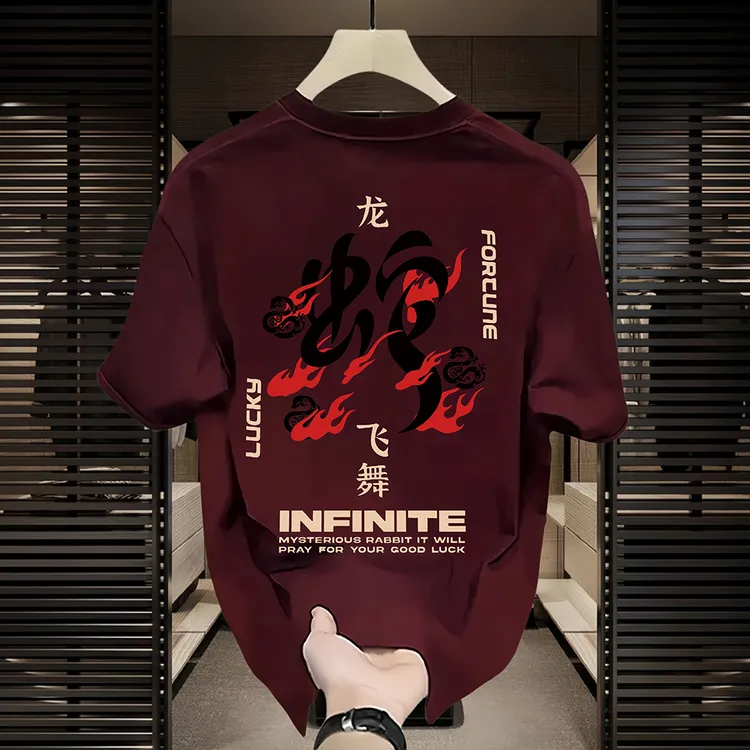 赫库森2025新款潮牌纯棉T恤圆领上衣印花时尚国潮新年短袖打底衫