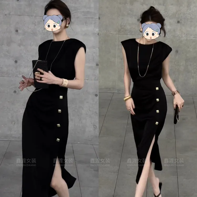 2025春夏新款时尚显瘦气质女士网红洋气连衣裙百搭款D5158