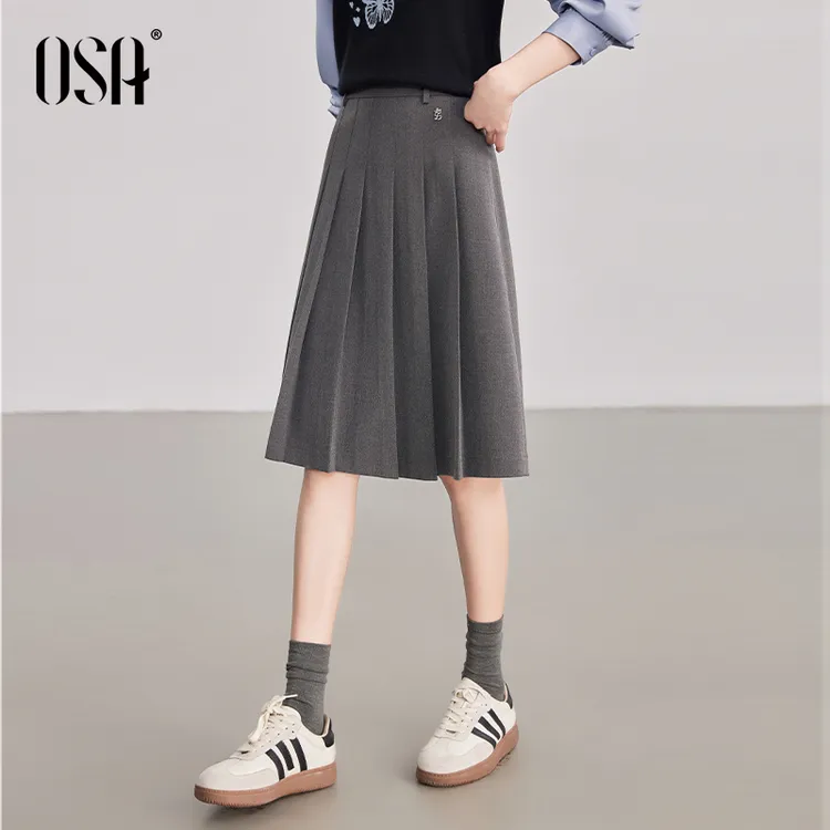 OSA/欧莎 2025春季新款法式百褶裙通勤气质灰色半身裙S125A51006