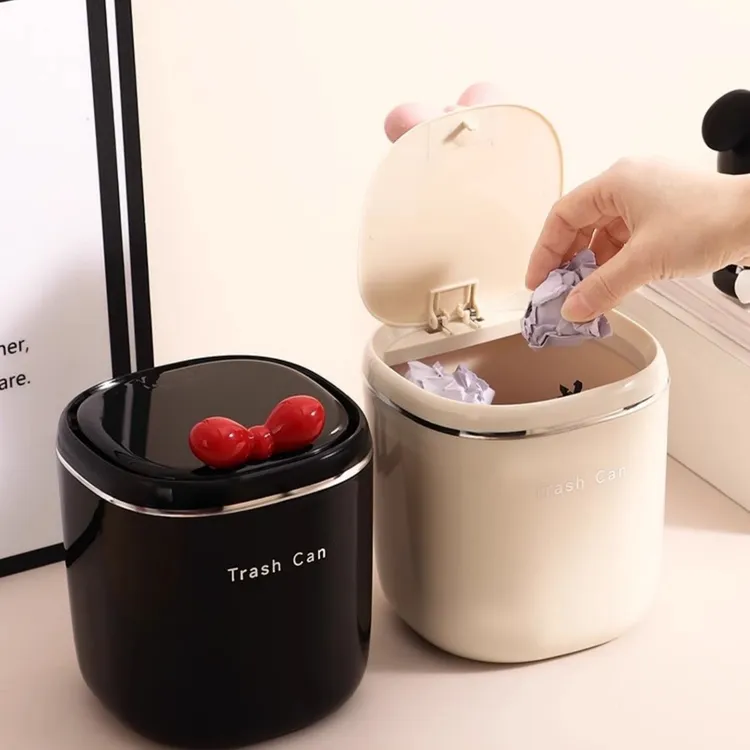 桌面垃圾桶家用车载轻奢杂物桶带盖子小号迷你可爱牀头收纳桶垃圾