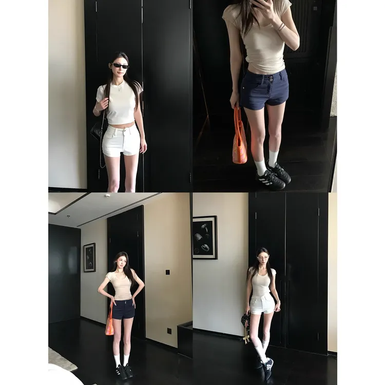 【番茄妹妹】穿搭公式 美式复古简约短裤女包臀热裤褶皱超短裤